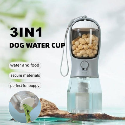 Botella portátil para perros 3 en 1 con dispensador de agua y comida