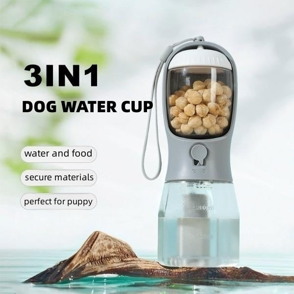 Botella portátil para perros 3 en 1 con dispensador de agua y comida